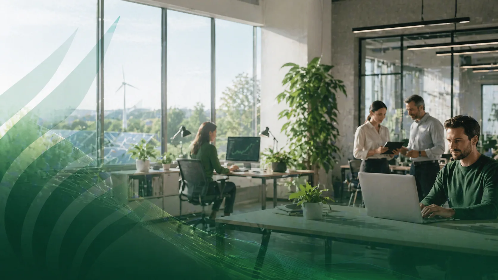 Equipa empresarial a analisar soluções energéticas